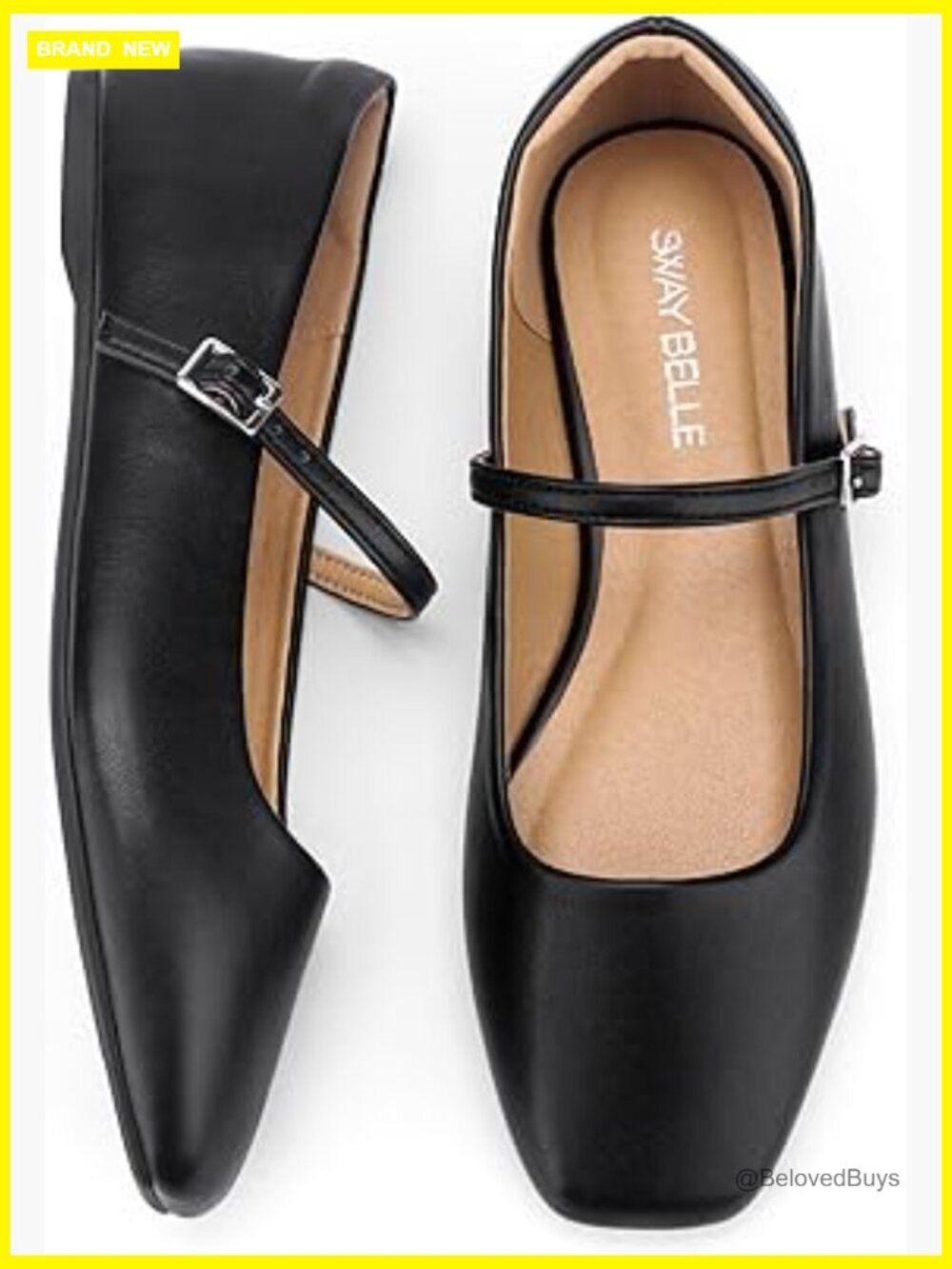 Womens Mary Jane Flats Square Toe Adjustable Buckle Ballet Flats - Picture 1 of 7
